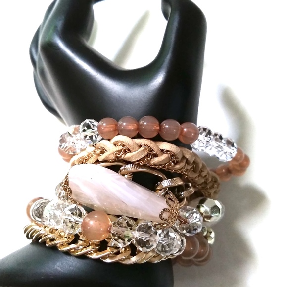 Taupe and Gold Magnetic Bling Cuff Bracelet - Picture 1 of 4